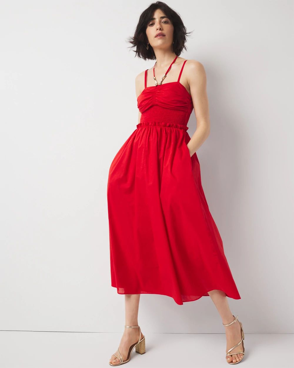 Cotton Poplin Halter Midi Dress | White House Black Market